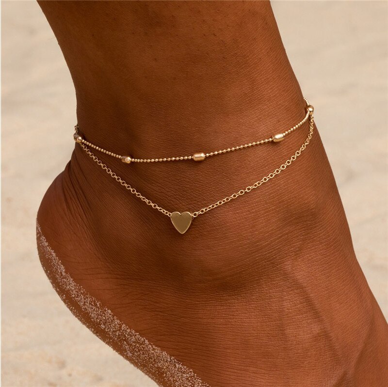 Böhmen Perlen Knöchel Armbinde für Frauen Bein Kette Runde Quaste Fußkettchen Jahrgang Fuß Schmuck Zubehör: s016jin