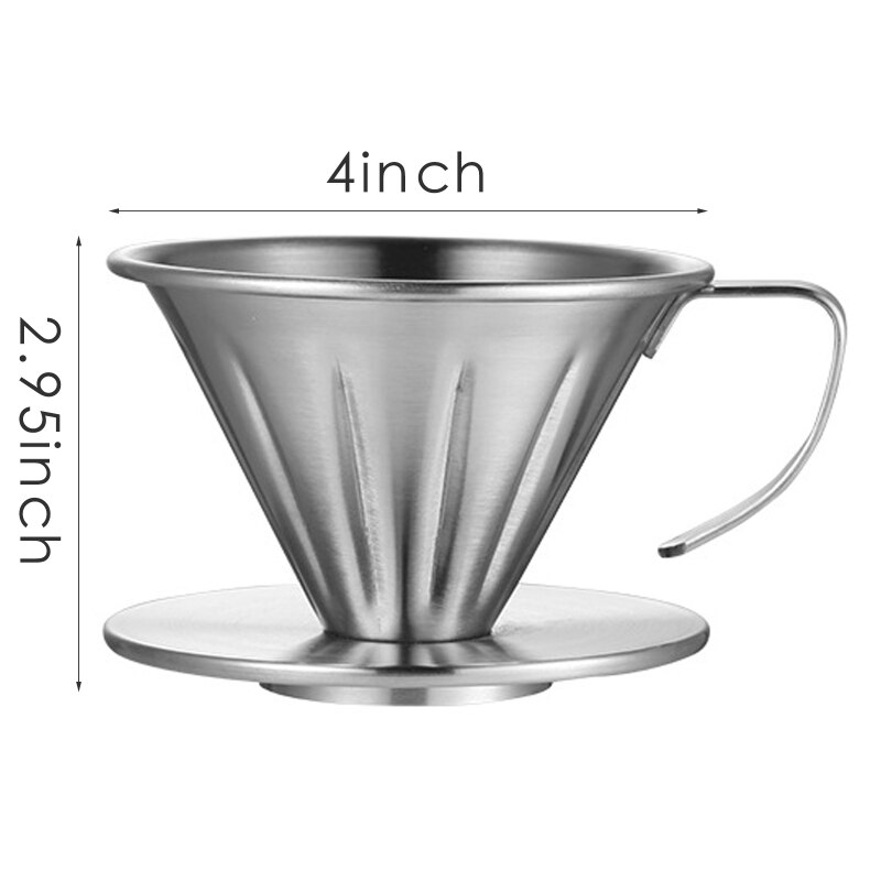 V60 Style Stainless Steel Coffee Dripper Engine Coffee Drip Filter Cup Coffee Filter Tea Slag Funnel Hand Punch Double Filter: S