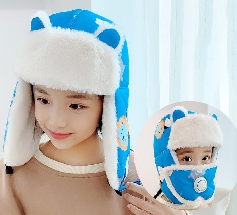 Plus Fleece Bomber Cap Child Winter Keep Warm Girl Cute Cartoon Boy Windproof Ear Protection Face Mask Gorra: Color 9