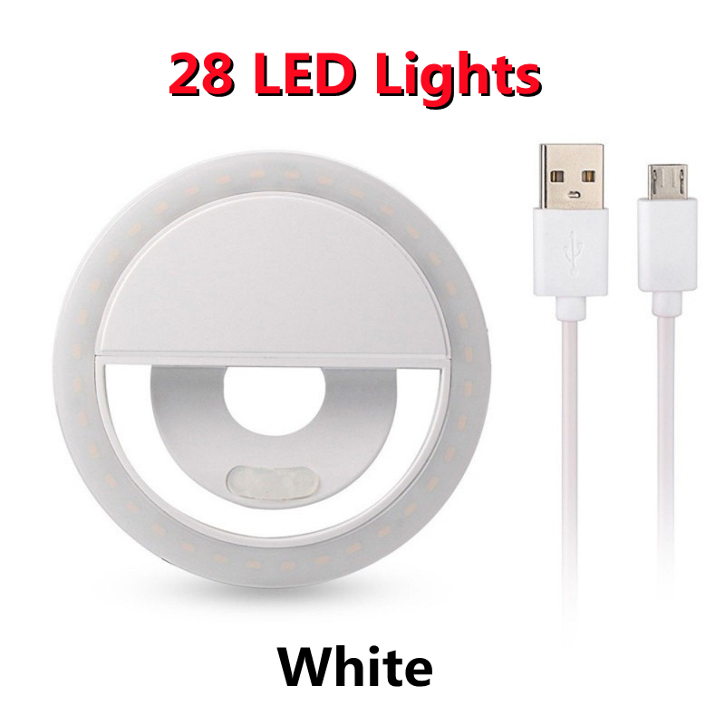 LED Ring Flash Universal Selfie Light LED portatili per telefoni cellulari lampada per Selfie anello luminoso Clip per iPhone 13 X XR Samsung: White 28 lights