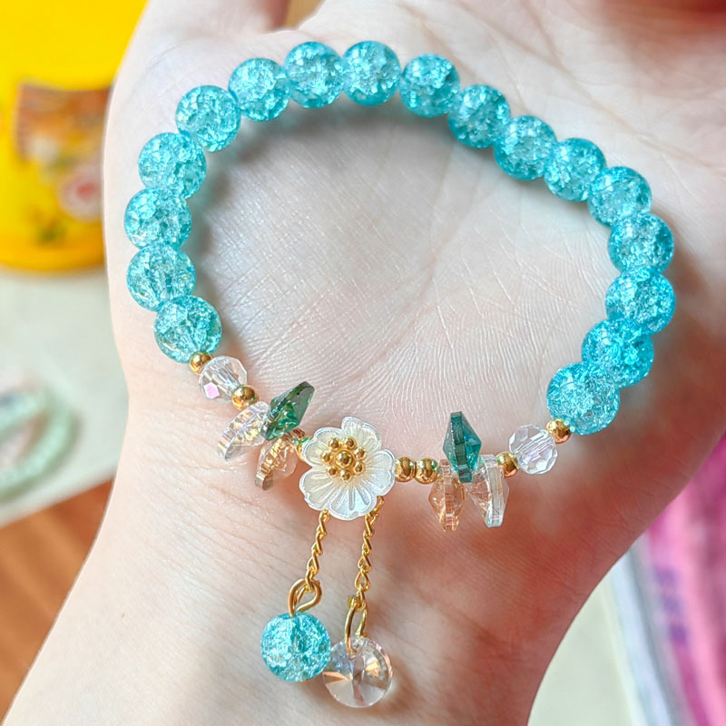 Bonita pulsera de cuentas de cristal verde para mujer, pulsera elástica ajustable con dije de flor de Lily Valley, joyería de cumpleaños y boda: Color amarillo claro