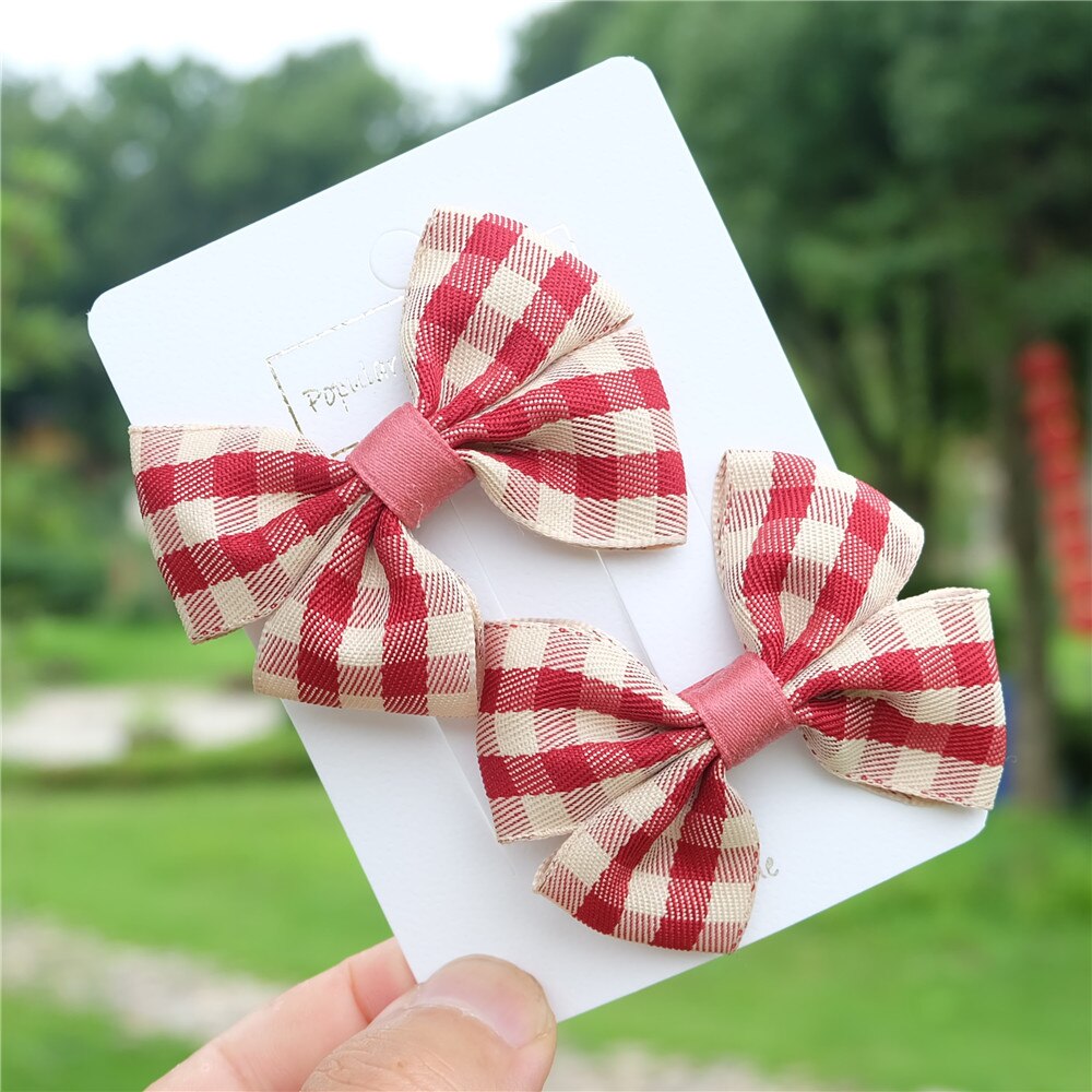 2 stuks/set meisjes strikken haarspeld klassieke geruite lint haarbanden kinderspeldjes kinderhaarkoord retro hoofddeksels haaraccessoires: 12