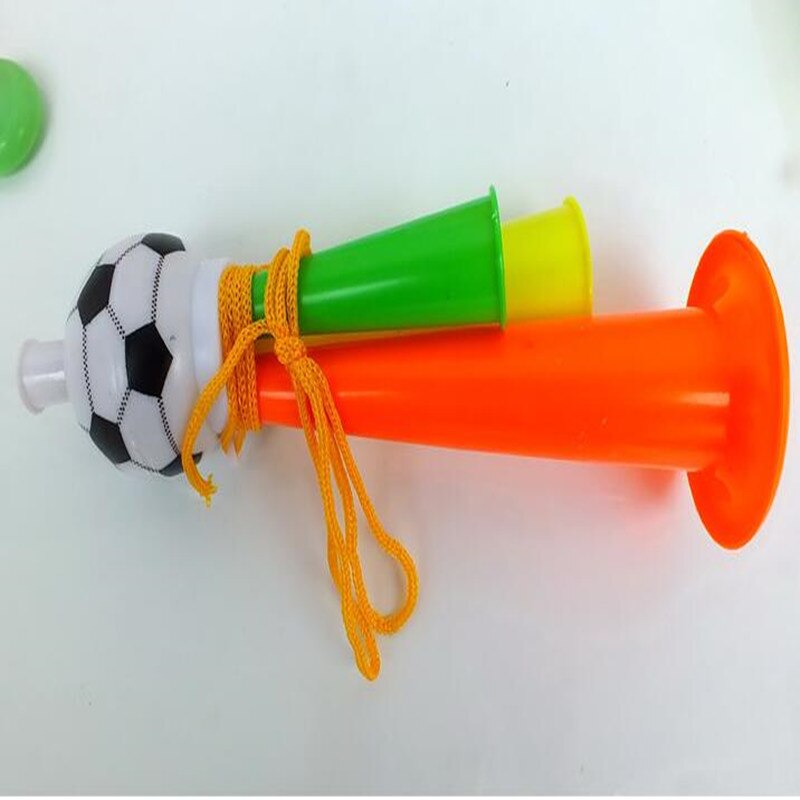 Bocina colorida con forma de pelota de fútbol tres tubos con cuernos de voz agudos para de cumpleaños haz suministros de sonido