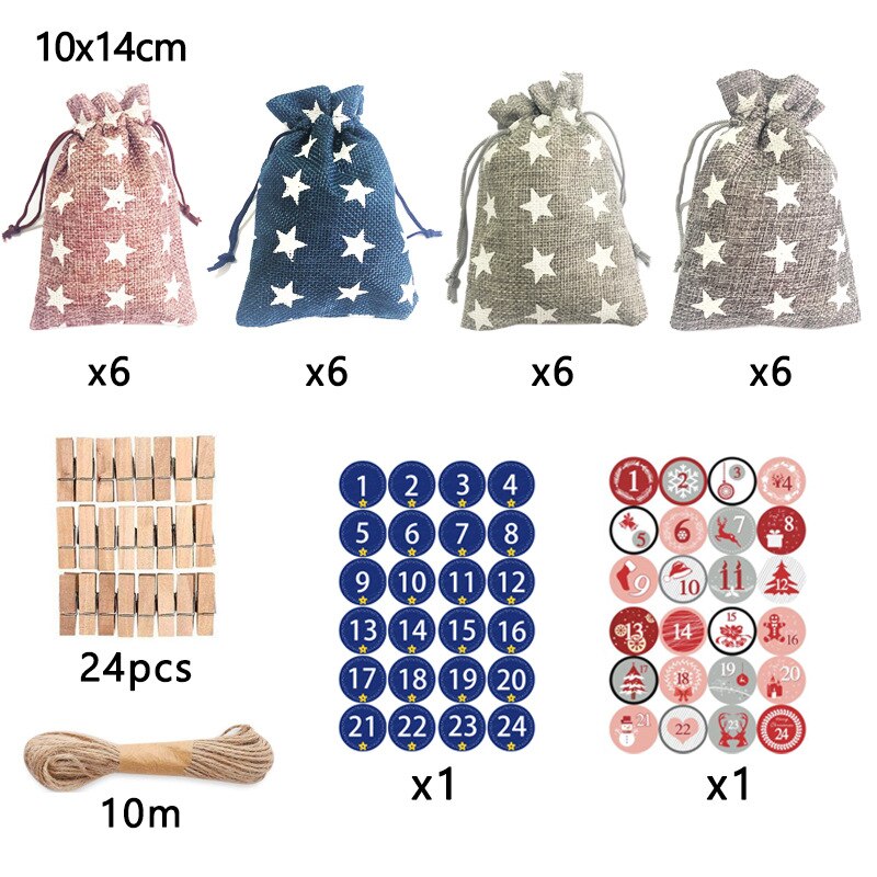 Festival Decoration Storage Bags With Wood Clips Sticker+10m Rope Christmas Pouch Ornaments For Home Office Deco