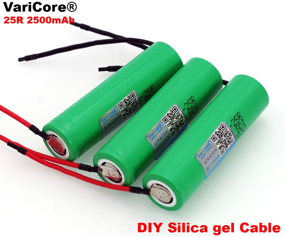 6 stks/partij VariCore Voor Samsung 18650 2500 mAh Oplaadbare batterij 3.6 V INR18650-25R 20A ontlading + DIY silicagel kabel
