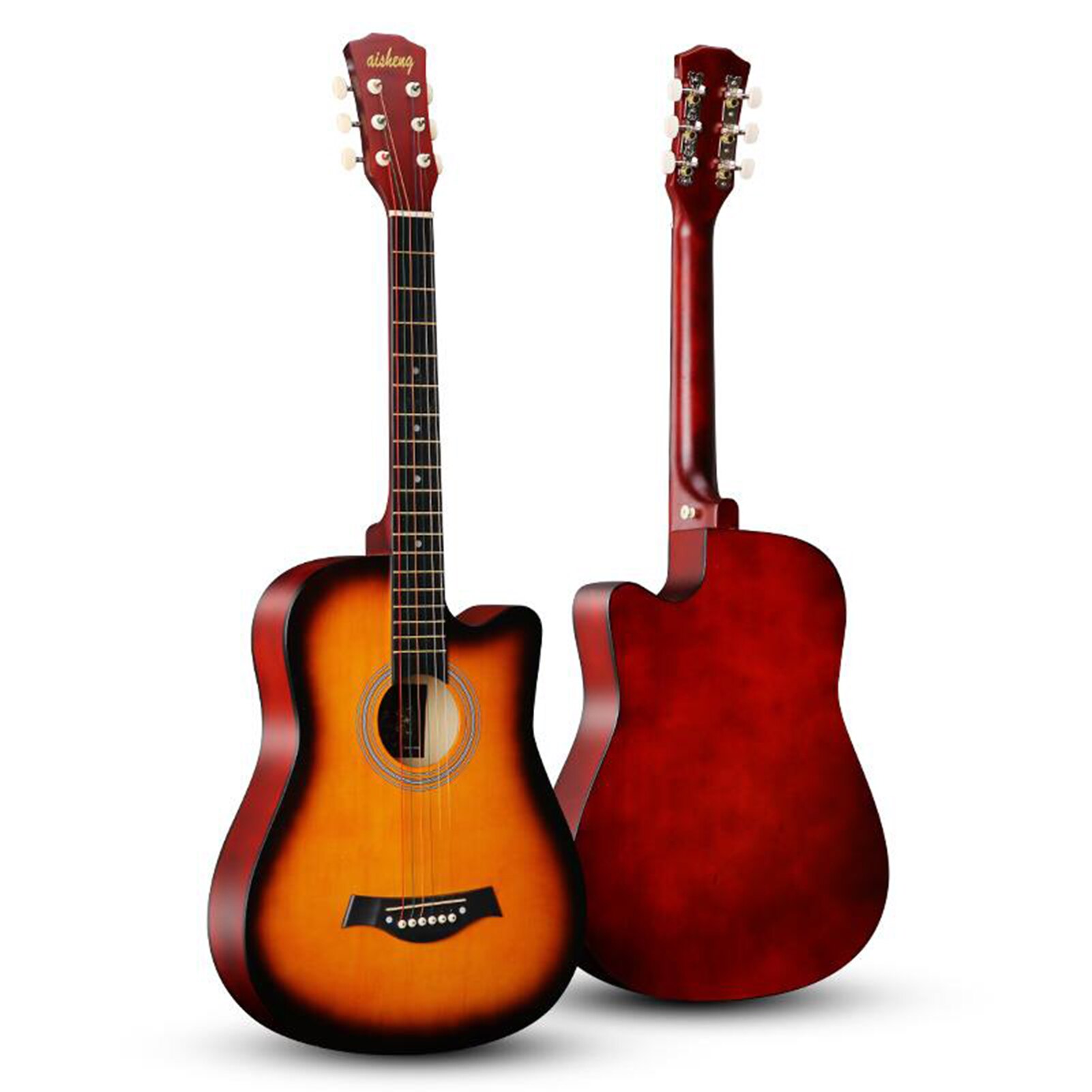 Guitarra acústica folclórica de 38 pulgadas para adultos, 6 cuerdas de tamaño completo, para estudiantes principiantes, 4 colores, accesorios de guitarra: 	Sunset