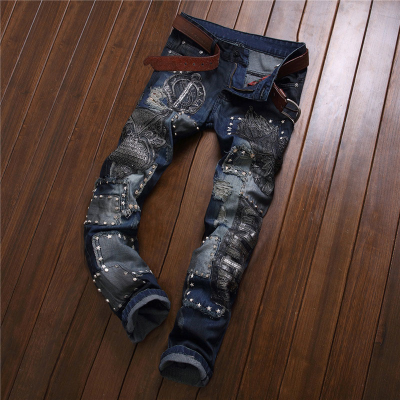 Snow Overalls Men Sokotoo Men's Crystal Patchwork Whte Jeans Denim