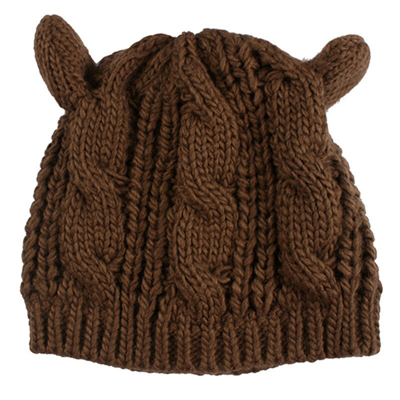 Orecchie di gatto delle donne solido del cappello di Inverno lavorato a maglia cappelli di lana berretti Cappellini uncinetto di tendenza cofano carino cappuccio delle donne gorros mujer invierno: 4