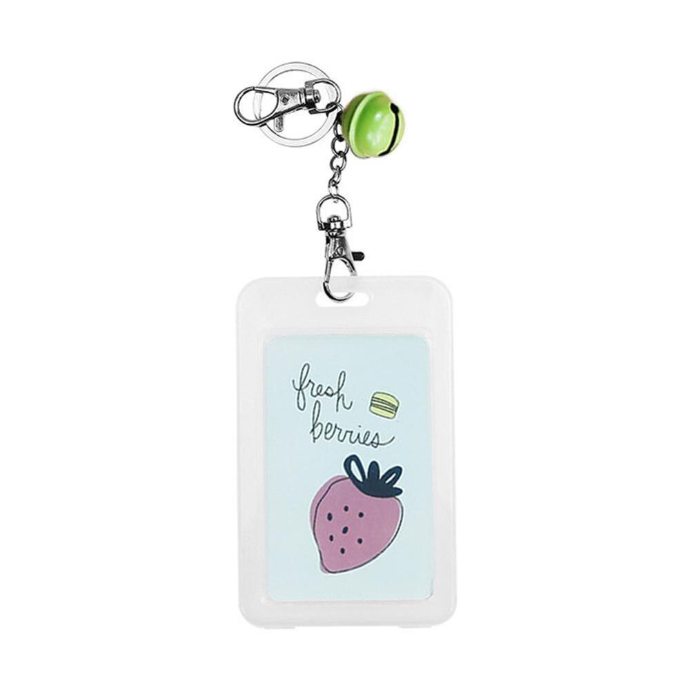1PC Card Cover with Keyring Chain Card Bag Card Card Holder Bus Pass Plastic Cute Credit ID Cartoon Holder Student K5I9: Strawberry