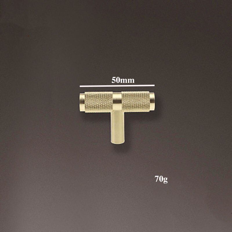 Long Brass Knurled/Textured simple kitchen cabinet knobs and handles Drawer Pulls Bedroom Knobs Brass T Bar Cabinet Hardware: T bar 50mm / 1pc