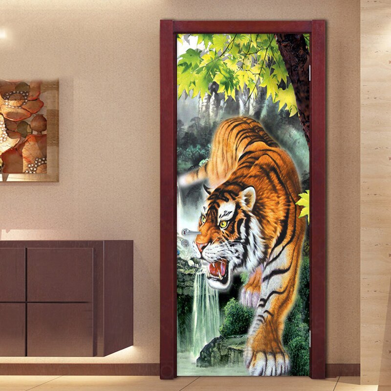 Compra online de Adesivo de porta 3D Pintura de tigre animal para porta  interna Murais removíveis Papel de parede para quarto sala de estar PVC  decalque à prova d'água porta decoração de