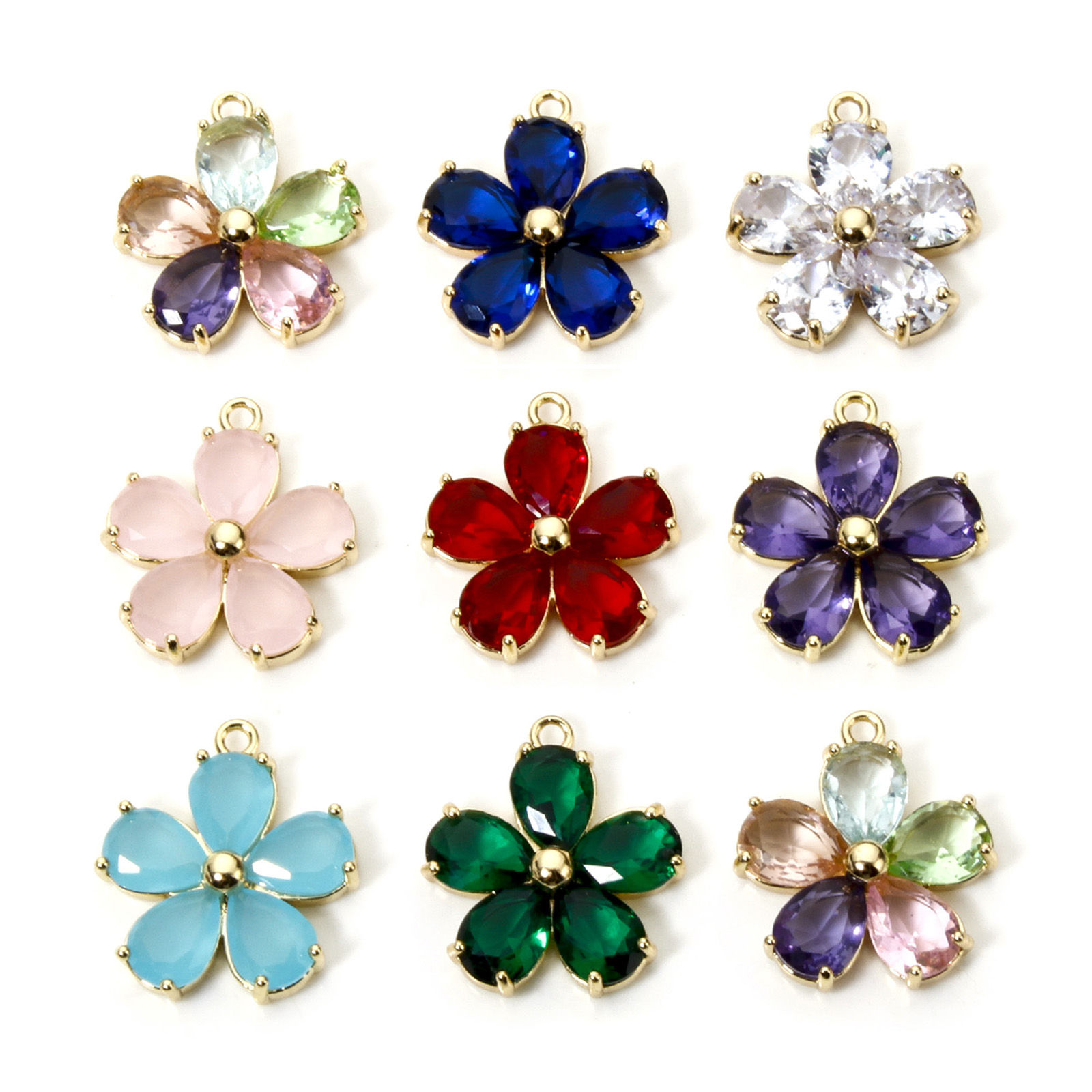 Breloques en laiton pour femme, fleur de document en or, pendentif en verre multicolore, collier à faire soi-même, boucles d'oreilles, résultats de bijoux, 21mm x 18.5mm, 1PC,