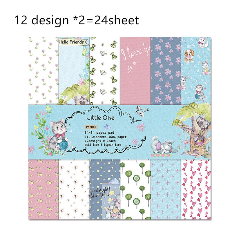 12/24 sheet Cute Cat background paper pad Puppy Bear Origami Papers for Card Making album Scrapbook craft supply: 24sheet  cat