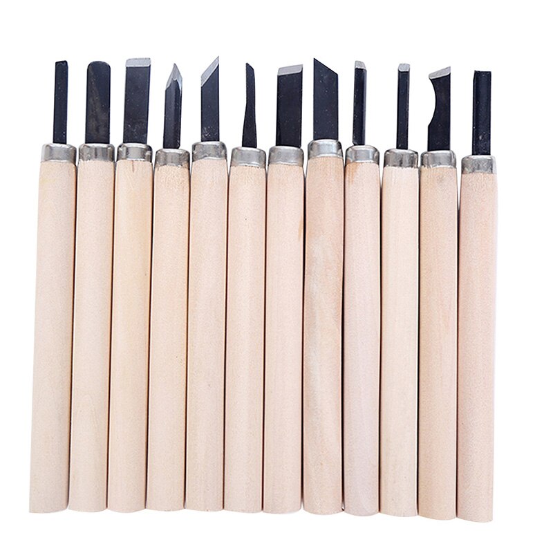 12/10-piece Craft Wood Carving Knife Hand-carved Wooden Handle Set Student Hand-carved Wood Carving Knife Carving Set: 12pcs