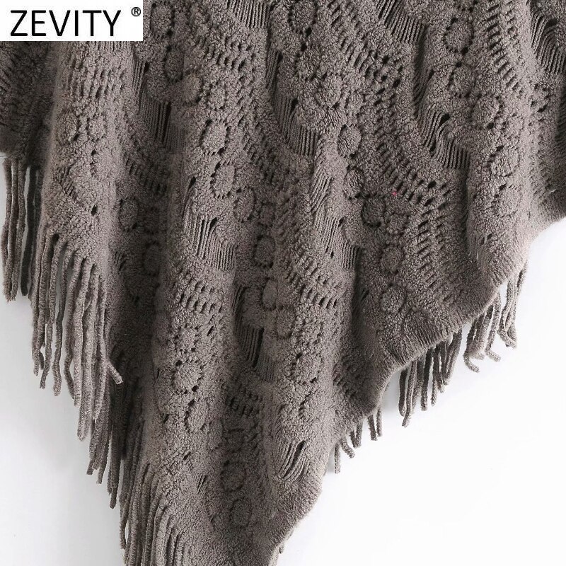 Zevity kvinder hæklet strikket jacquard sjal sweater kvindelig hem kvast dekoration pullovere chic hule kappe toppe  s530
