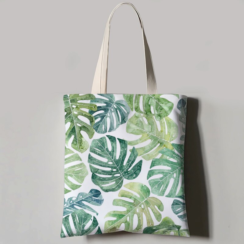 Turtle Leaf Tropical Plant Printed Tote Bag For Women Canvas Bag Ladies Shoulder Bag Outdoor Casual Tote Foldable Shopping: 9