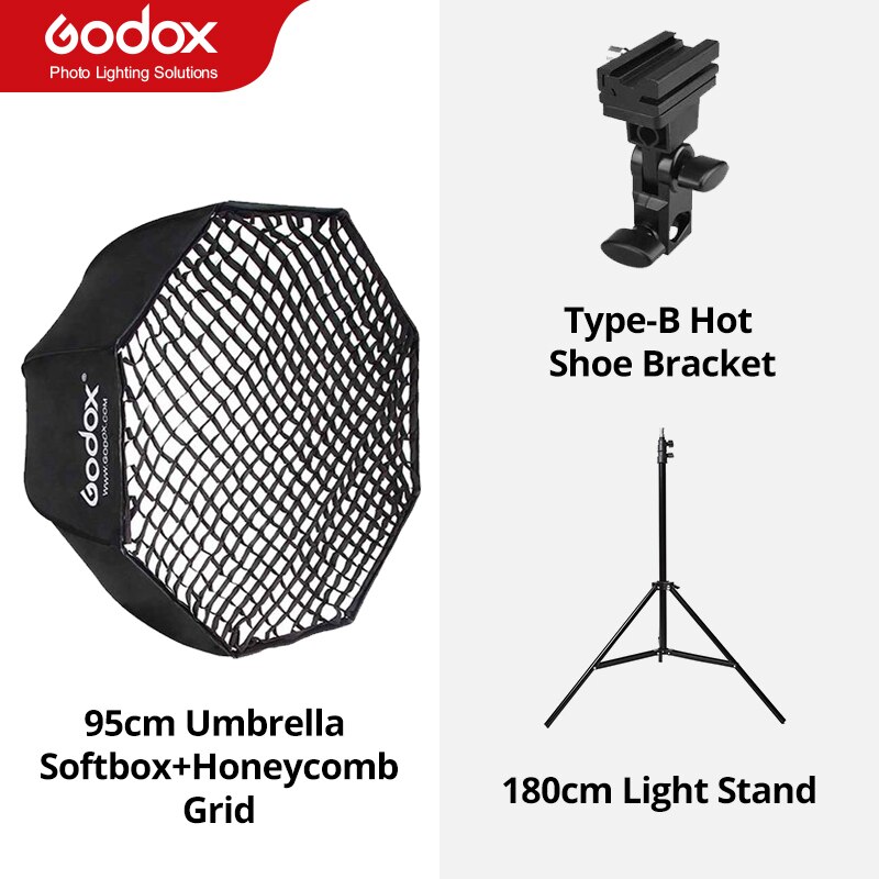 Godox softbox guarda-chuva portátil de 95cm, 37.5 polegadas com grade de favo de mel, suporte de luz, suporte de sapato para flash speedlight, imperdível