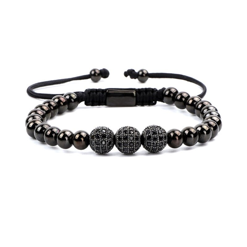 Women Men Bracelet CZ Micro Pave Ball Stainless Steel Macrame Friend Bracelet Men Jewelry: black