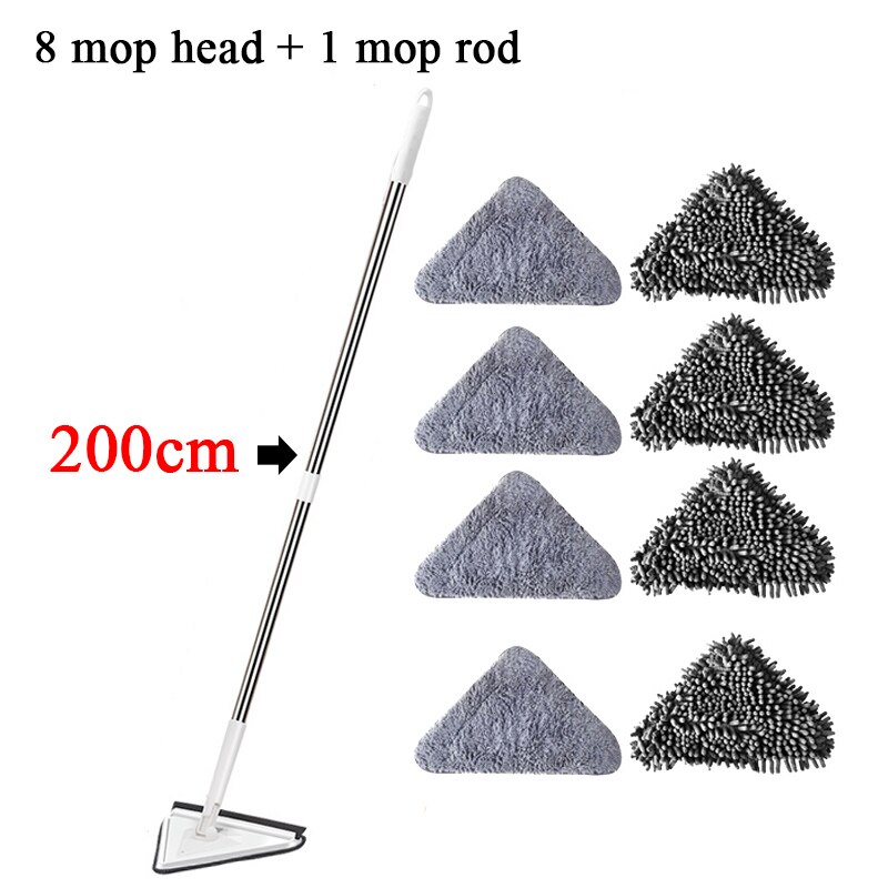 200Cm Multi Driehoek Mop Extensible Huishoudelijke Cleaning Lazy Mop Microfiber Vlakmop Badkamer Glas Floor Cleaner 180 ° Rotatie: 8 Wipes and 1 Mop