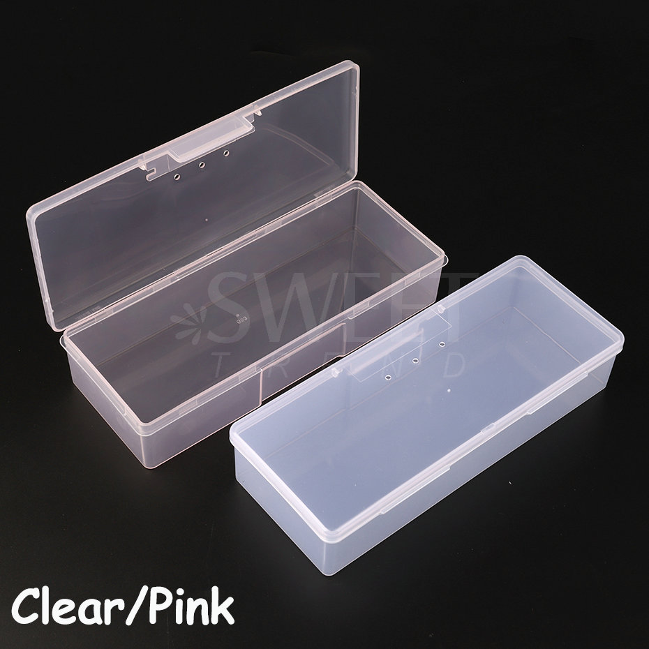 Caja de almacenamiento para decoración de uñas, organizador de piezas de uñas, contenedor de plástico cuboide rosa transparente, estuche de embalaje para lima de cepillos de uñas, herramientas de manicura