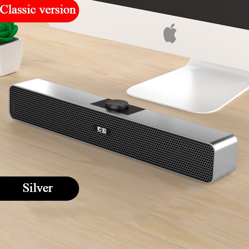 3D Surround Bluetooth 5.0 Soundbar USB Wired Computer Speakers Stereo Subwoofer Sound bar Loudspeaker for Laptop PC Theater TV: Classic ver sliver
