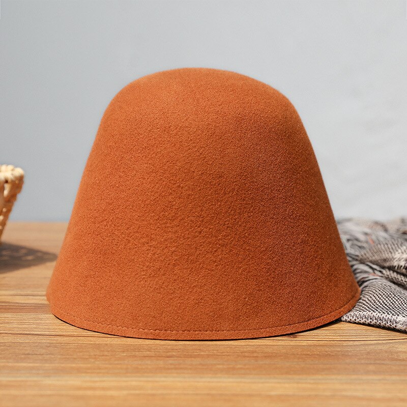 Chapeau en forme de cloche pour femme, casquette de pêcheur en laine, Style coréen, tendance rétro, Fedora, hiver, X4027: Brown