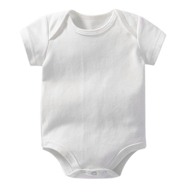 Newborn Baby Solid Color Romper Cotton Short Sleeve White Plain Romper 3-24M