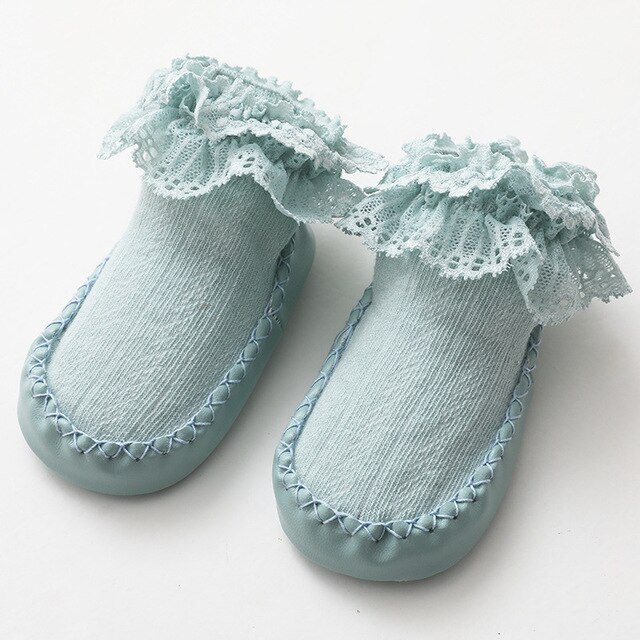 Lente Zomer Baby Schoenen Schattige Mode Baby Peuter Meisje Sokken Antislip Kinderen Kids Floor Sokken Kant Meisjes Sokken: Sky Blue / 12-24 months
