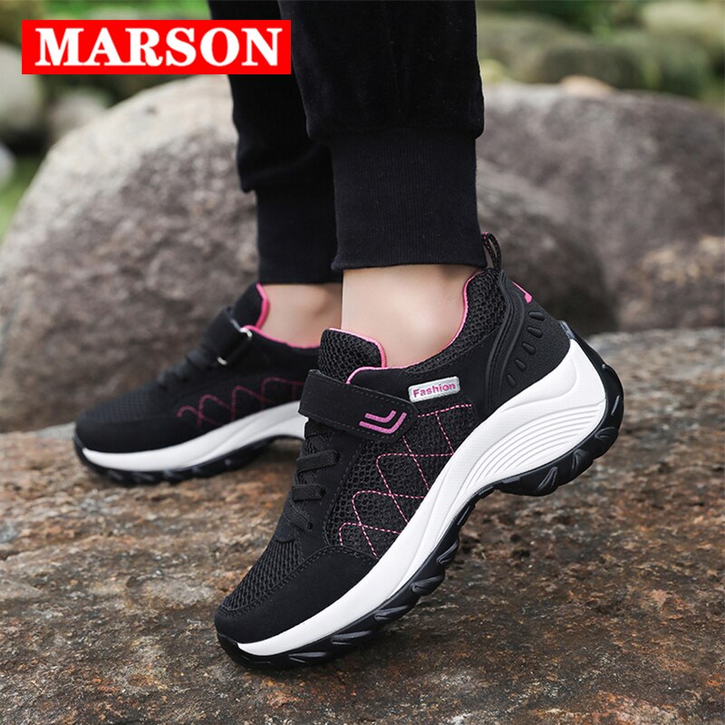 MARSON Women's Casual Flats Shoes Mesh Breathable Sock Sneakers Sport Women Increasing Female Sports Footwear Outdoor Plus Size