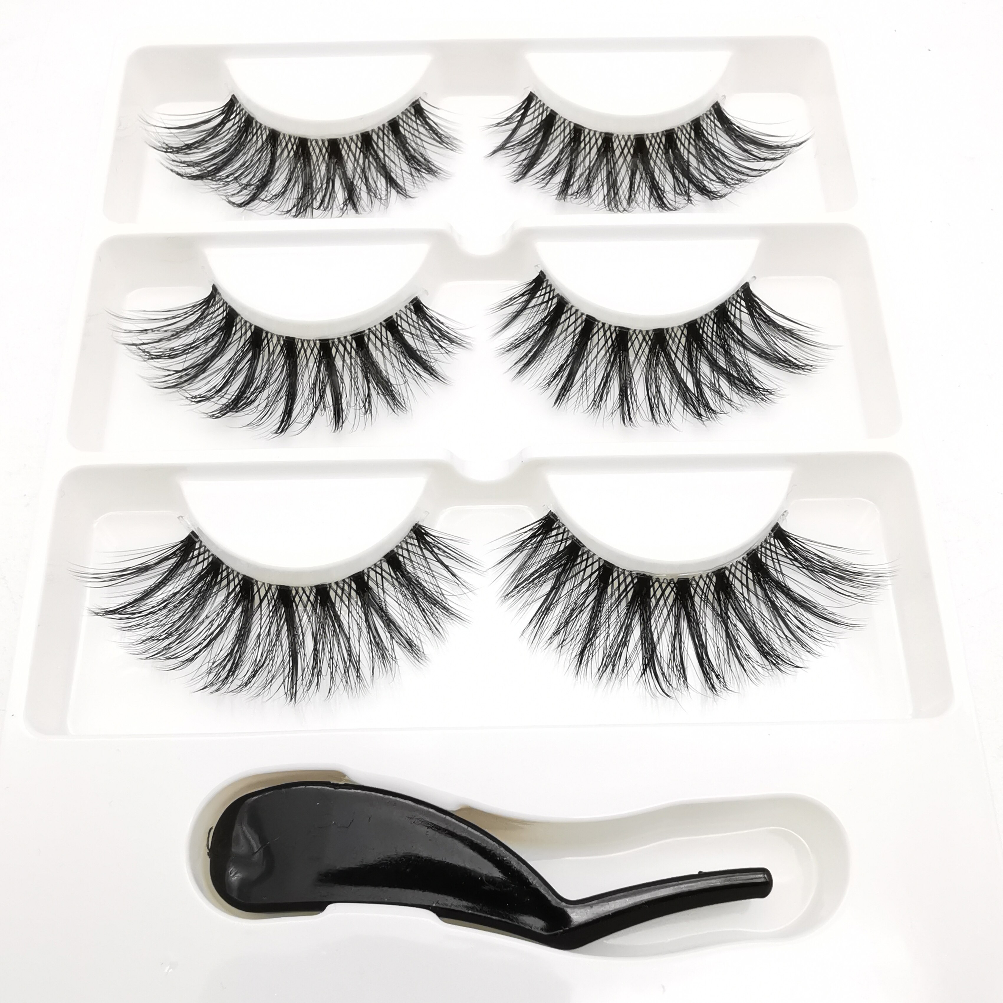 Mink Eyelashes 3 pairs lashes invisible band mink lashes reusable false eyelashes Makeup in Bulk+Eyelash curler: 3pairs-3DFF7