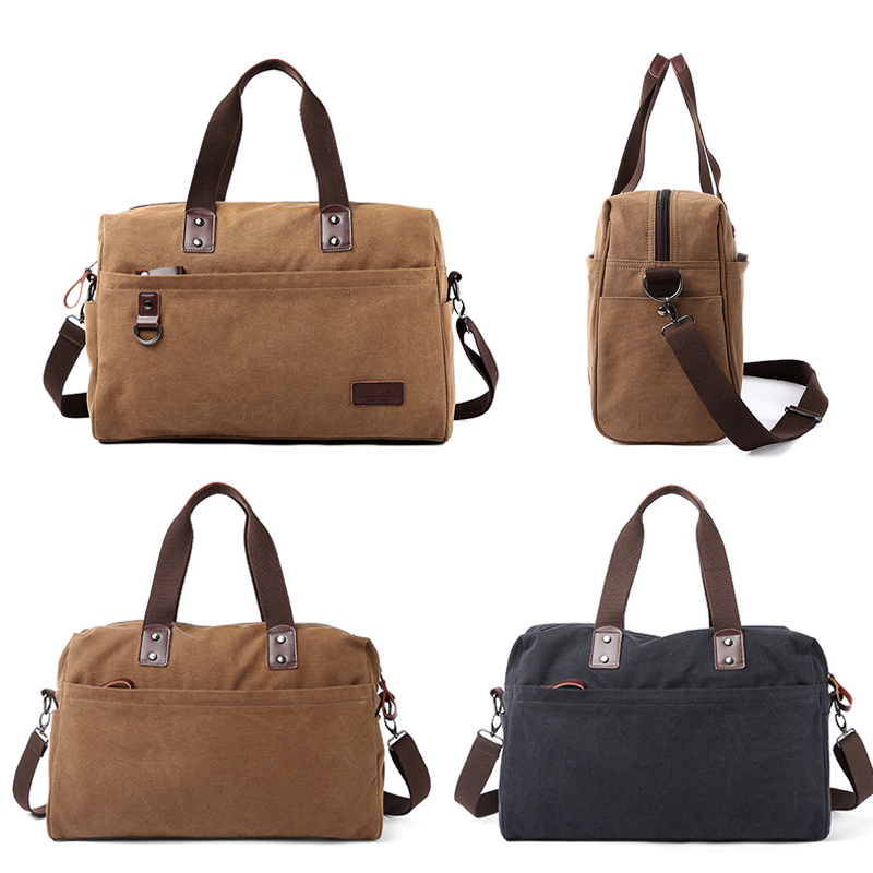 Heren canvas handtas, casual zakelijke tas geschikt voor een 15.6- inch laptop, schoudertas voor fitness en reizen