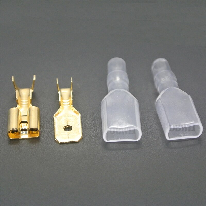 200 pces/50 pares masculino fêmea spade friso terminais manga fio envoltório conector para 22-16 awg 2.8mm
