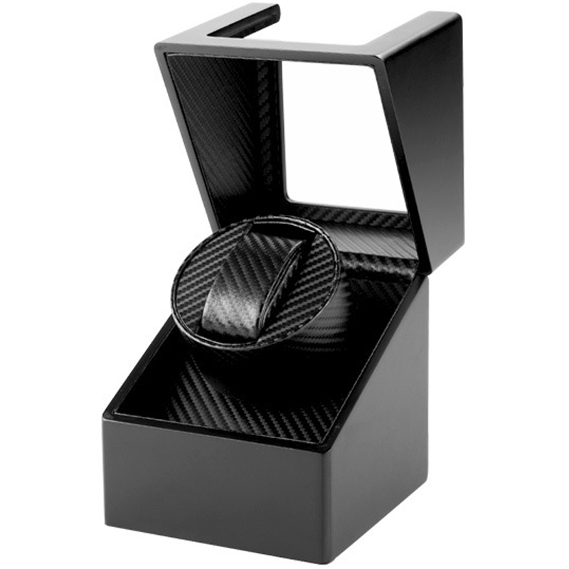 Mini 1 + 0 laca de madera Piano negro brillante fibra de carbono automático solo reloj bobinador caja Motor silencioso almacenamiento estuche de exposición Shake