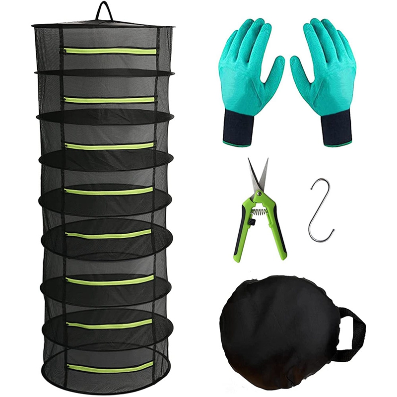 Vanilla Drying Rack Hanging Dryer Mesh Drying Rack With Green Zipper 8-Layer Plant Drying Rack: Default Title