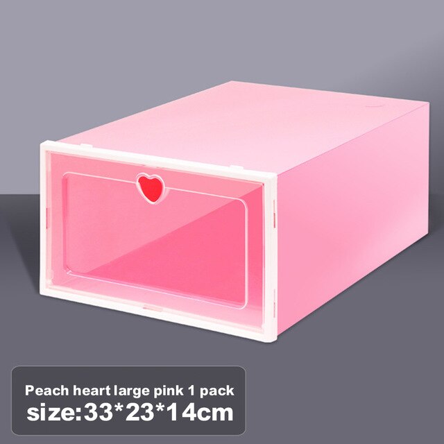 Stackable Shoe Storabe Box Foldable Plastic Organizer with Transparent Lid Shoe Container Bin DIY Drawer Home Storage Stacking: Pink