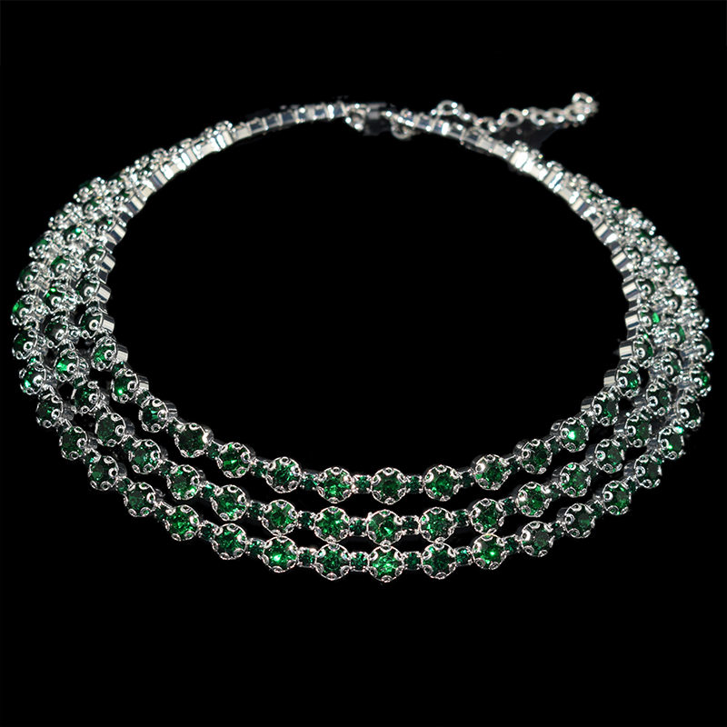 Strass girocollo collane coppie collare donna dichiarazione semplice colletto aperto collana da donna Punk collana di cristallo: 3row-silver-green