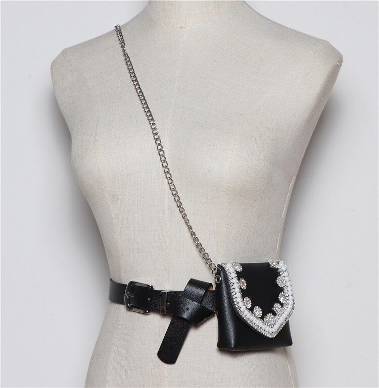 Desiger Blume Strass Taille Taschen Für Frauen PU Leder Große Größe Taille Gürtel Mini Packungen Straße Kette Bote Klappe tasche