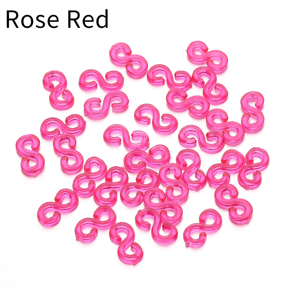 500pcs 11mm Acrylic S Clips Rubber Band Clips Plastic Jewelry Connectors For Necklace Bracelet Making DIY Colorful Clasp: Rose Red