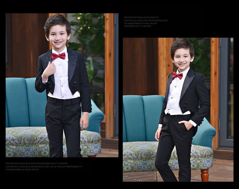 5pcs/set winter Kids Black Tuxedo Suit Boys Blazers Kids Boys Formal Suit Boys Suits for Weddings Children Gentleman Clothes