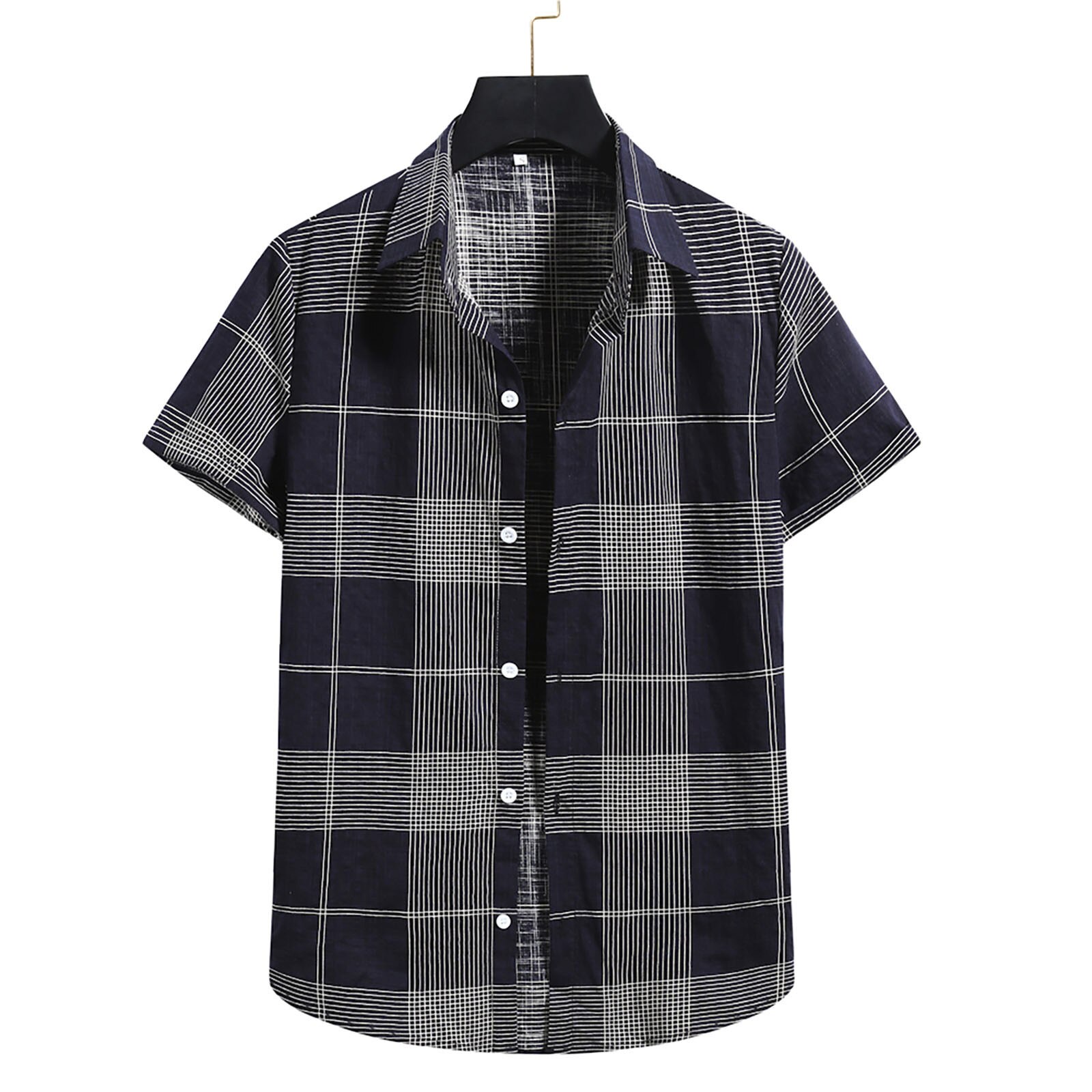 Mens Streetwear Shirt Cotton Linen Print Plaid Button Shirts for Men Loose Short Sleeve Tops Men Shirt camisa masculina