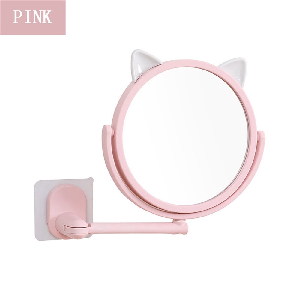 2 pcs Folding Makeup Mirror Wall Mount Vanity Mirror without drill Swivel Bathroom Mirror Suction Folding Arm Extend shaving: pink 1 pcs