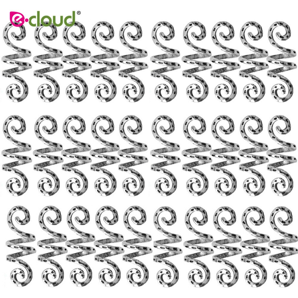 20Pcs Zilver Metalen Haar Ringen Buis Clips Spiraal Haar Vlecht Dread Baard Dreadlock Kralen Voor Haar Accessoires Charms: Silver 20pcs