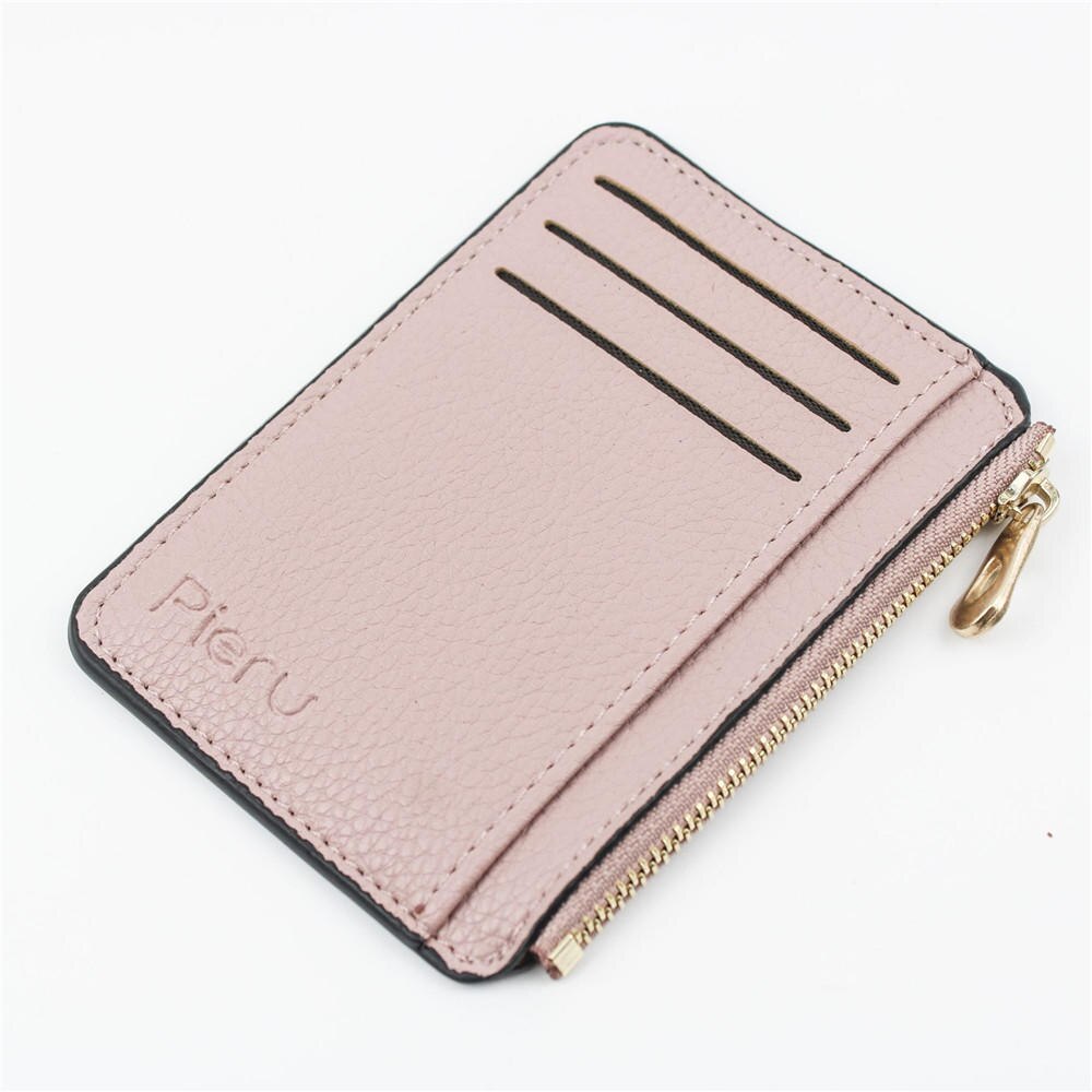 1pcs Slim Women Card Holder PU Leather Unisex Zipper Business Card Case Men Credit Mini Cards Holder Wallet: Pink