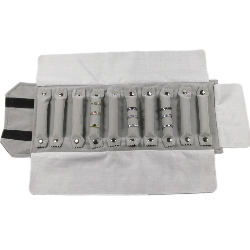 Jewelry Roll Organizer Bag - Soft Velvet Travel Ring Holder - Foldable Display Case: Black Grey
