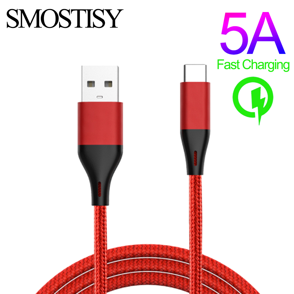 Type C Super-Snelle Kabel Mobiele Telefoon Oplader Kabel 5A Snel Opladen Nylon Gevlochten Draad Micro Interface Gegevensoverdracht