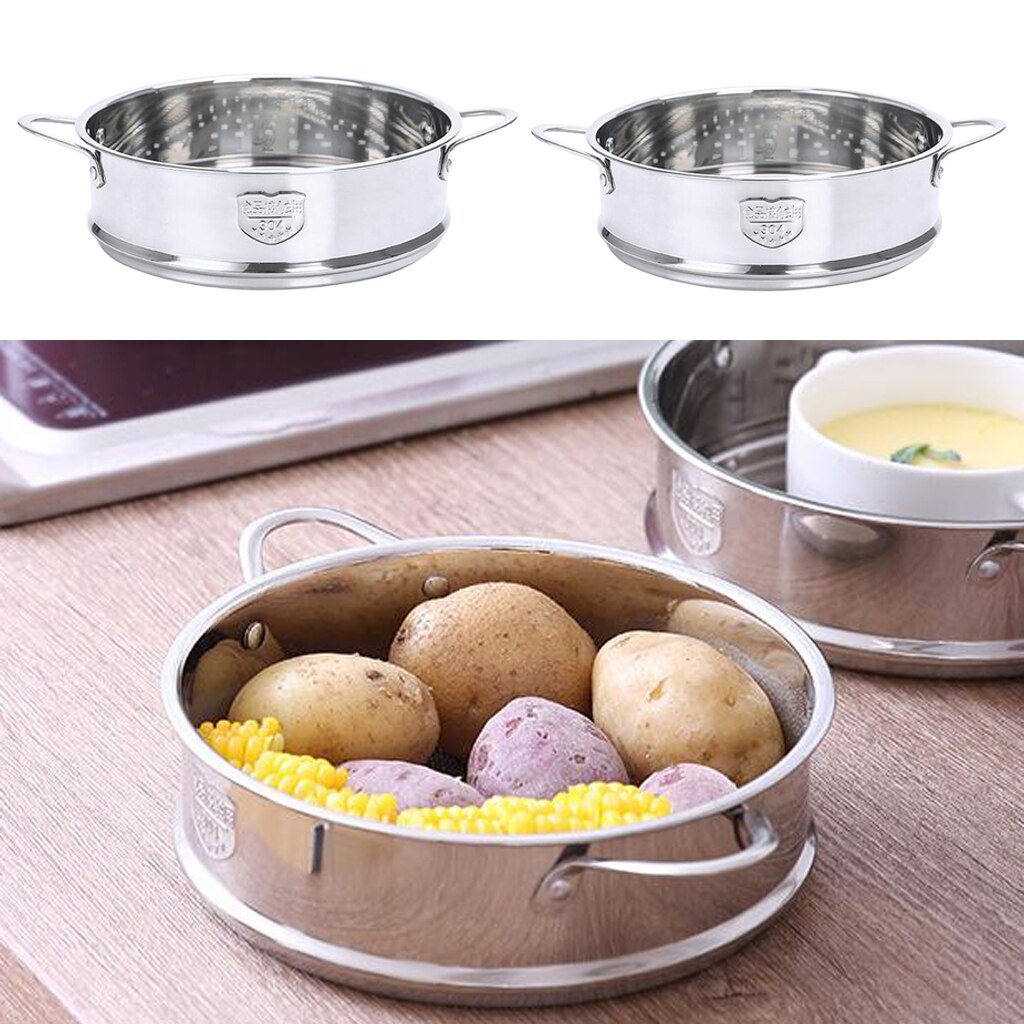 2x Stainless Steel Steamer Basket Insert w/ Double Handle Stock Pot Tool 16/18cm