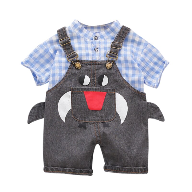 Sommer Kleinkind Jungen lässig Denim Overall Baby freundlicher Grün Plaid kurzarm Shirt Hosenträger Schlauch: A / 2-3T