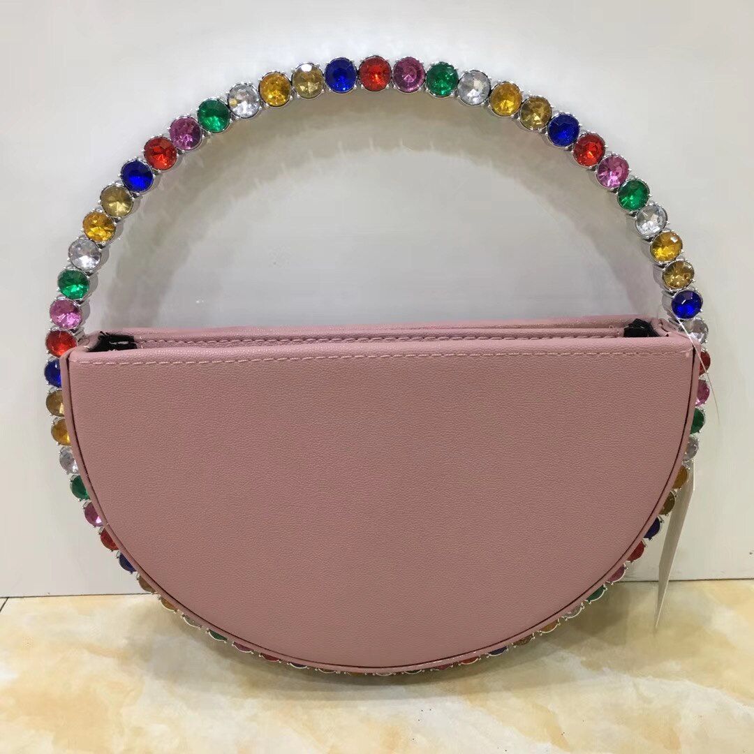 Bolso de noche Circular con diamantes de imitación para mujer, bolsa de mano con asa redonda, colorida, PARA CENA: pink colorful