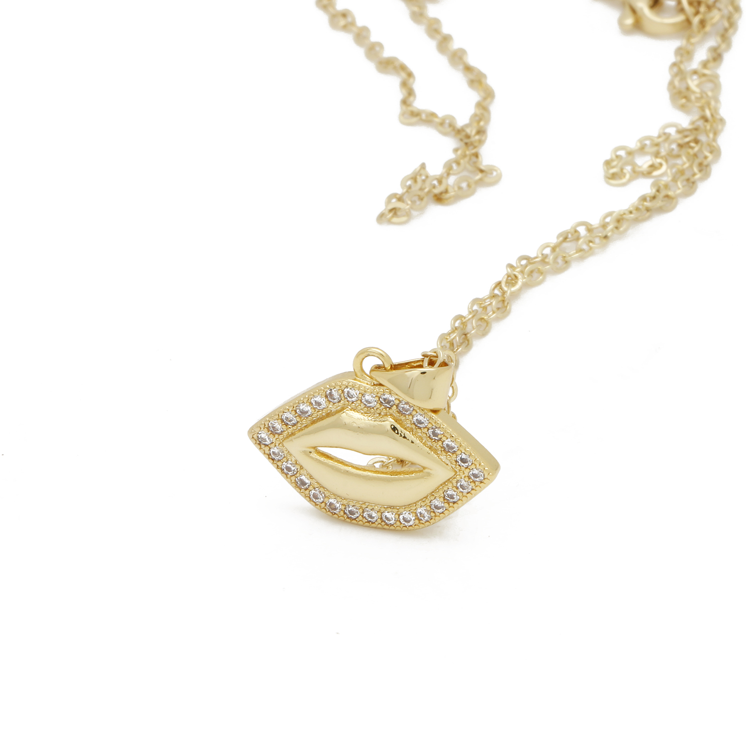 AAA cubo Zirconia pietre collana con ciondolo a bocca in ottone placcato oro girocollo donna rosa-oro labbro CZ gioielli fatti a mano presenti