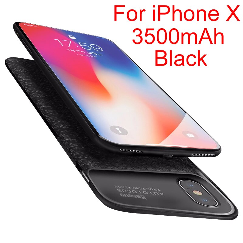 Baseus Battery Charger Case For iPhone X 10 Ultra Slim Power Bank External Backup Pack Charging Battery Cover For iPhoneX: Black
